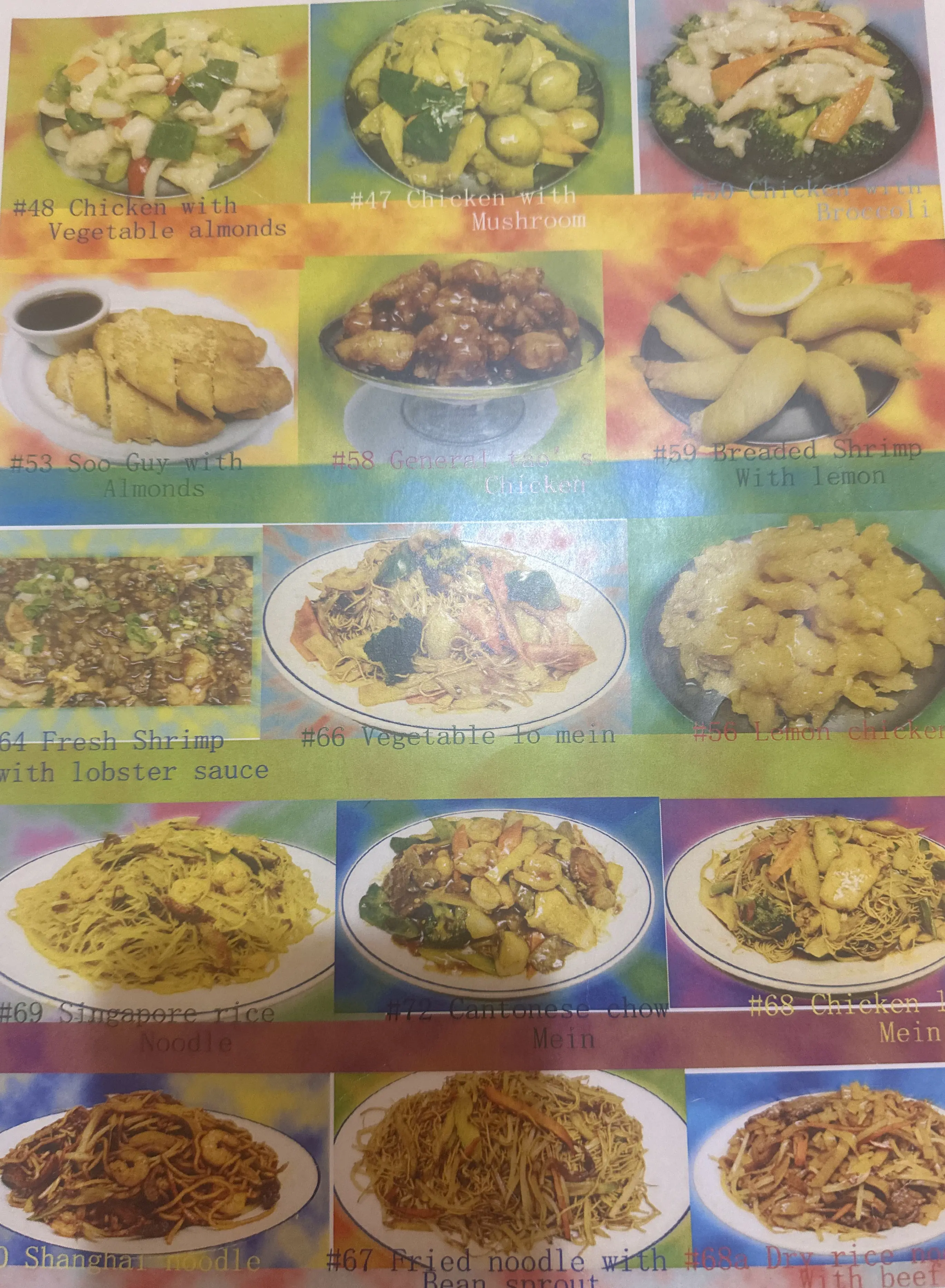 Menu page: noodles, rice dishes & stir fries